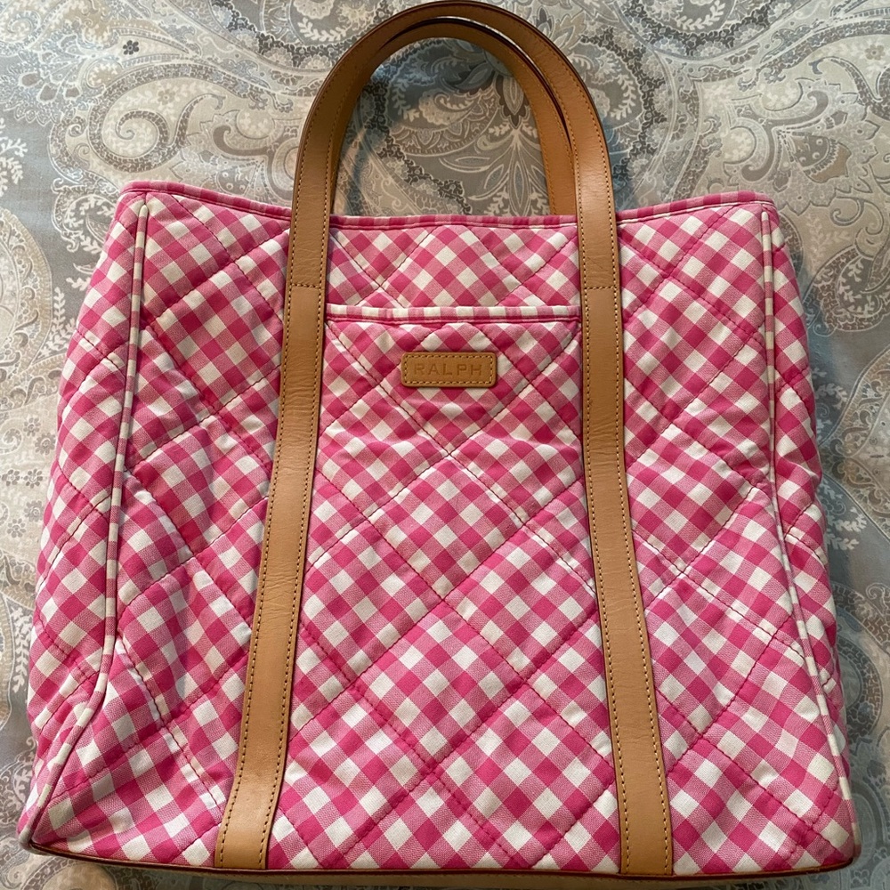 Ralph Lauren pink and white checkered cloth bag